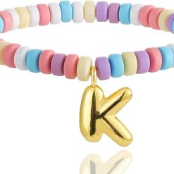 Colorful Beaded Initial Bracelets for Women Trendy, Cute Stretch Gold Letter Charm Bracelets, Personalized Jewelry Gift