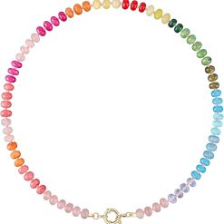 Colorful Beaded Gemstone Necklace for Women, Boho Rainbow Bead Choker with Natural Stone Crystal Beads, Handmade Summer Beach Necklace Jewelry
