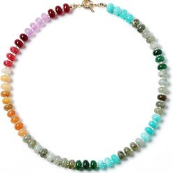 Bead Gemstone Choker Necklace for Women,Colorful Natural Stone Beaded Statement Boho Beach Necklace Jewelry for Women, Rainbow Stone Charm Trendy Necklaces