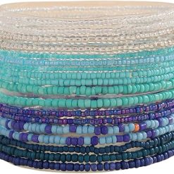 18Pcs Colorful Bohemia Seed Beaded Bracelets Handmade Adjustable Stackable Rainbow Beaded Stretch Bracelet Anket Multilayer Vaction Elastic Bracelet for Women Summer Beach Boho Jewelry Gifts