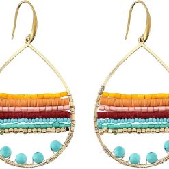 Boho Earrings for Women, Boho Beaded Earrings for Women, Corlorful Glass Bead Teardrop Earrings, Bohemian Dangle Earrings Summer Earrings Beach Earrings, Bohemian Turquoise Jewelry for Women